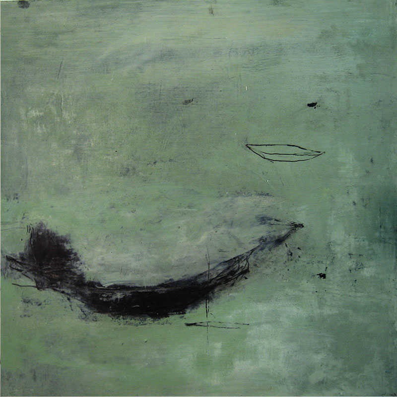 Aufbruch am Morgen (2008), Mischtechnik auf Hartfaser, 50x50 cm, Privatsammlung