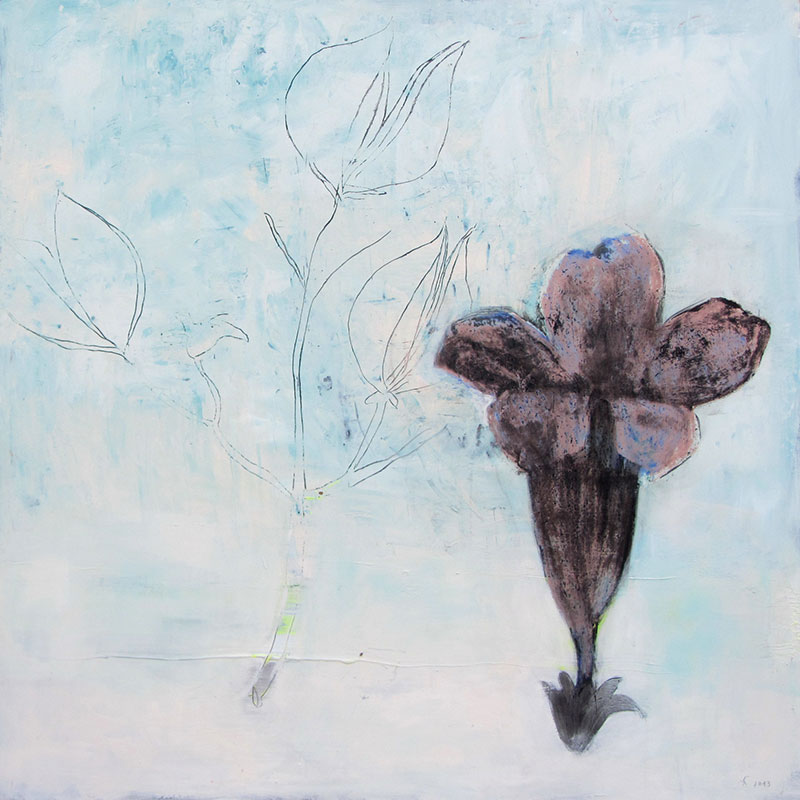 Blauglocke (2013), Mischtechnik auf Hartfaser, 100×100 cm Blauglocke (2013), Mischtechnik auf Hartfaser, 100x100 cm
