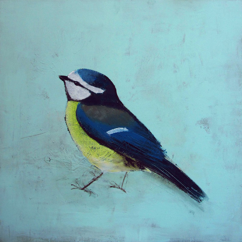 Blaumeise (2013), Mischtechnik auf Hartfaser, 80x80 cm