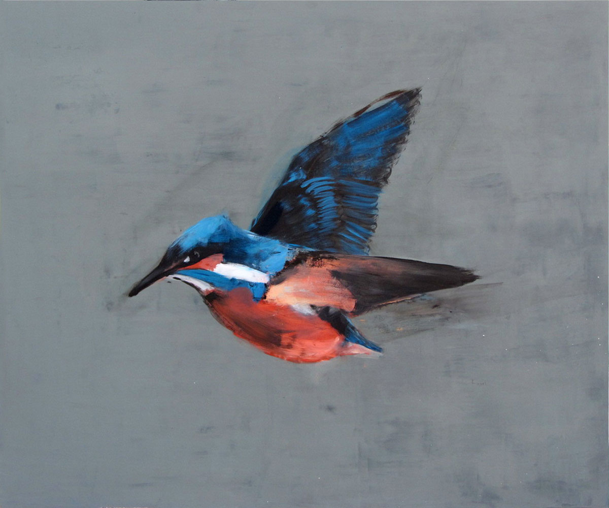 Eisvogel (2013), Mischtechnik auf Hartfaser, 100x120 cm