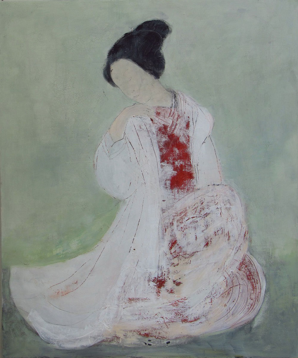 Im roten Kimono, (2013), Mischtechnik auf Hartfaser, 120×100 cm, Privatsammlung Im roten Kimono, (2013), Mischtechnik auf Hartfaser, 120x100 cm, Privatsammlung